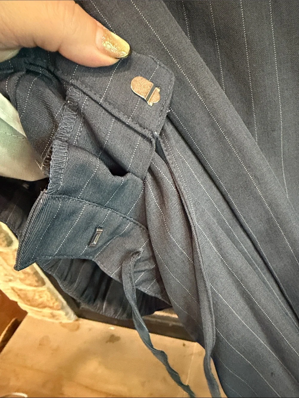 Women's Pinstripe Drawstring Dress Pants - Slate Blue - Picture 4 of 5